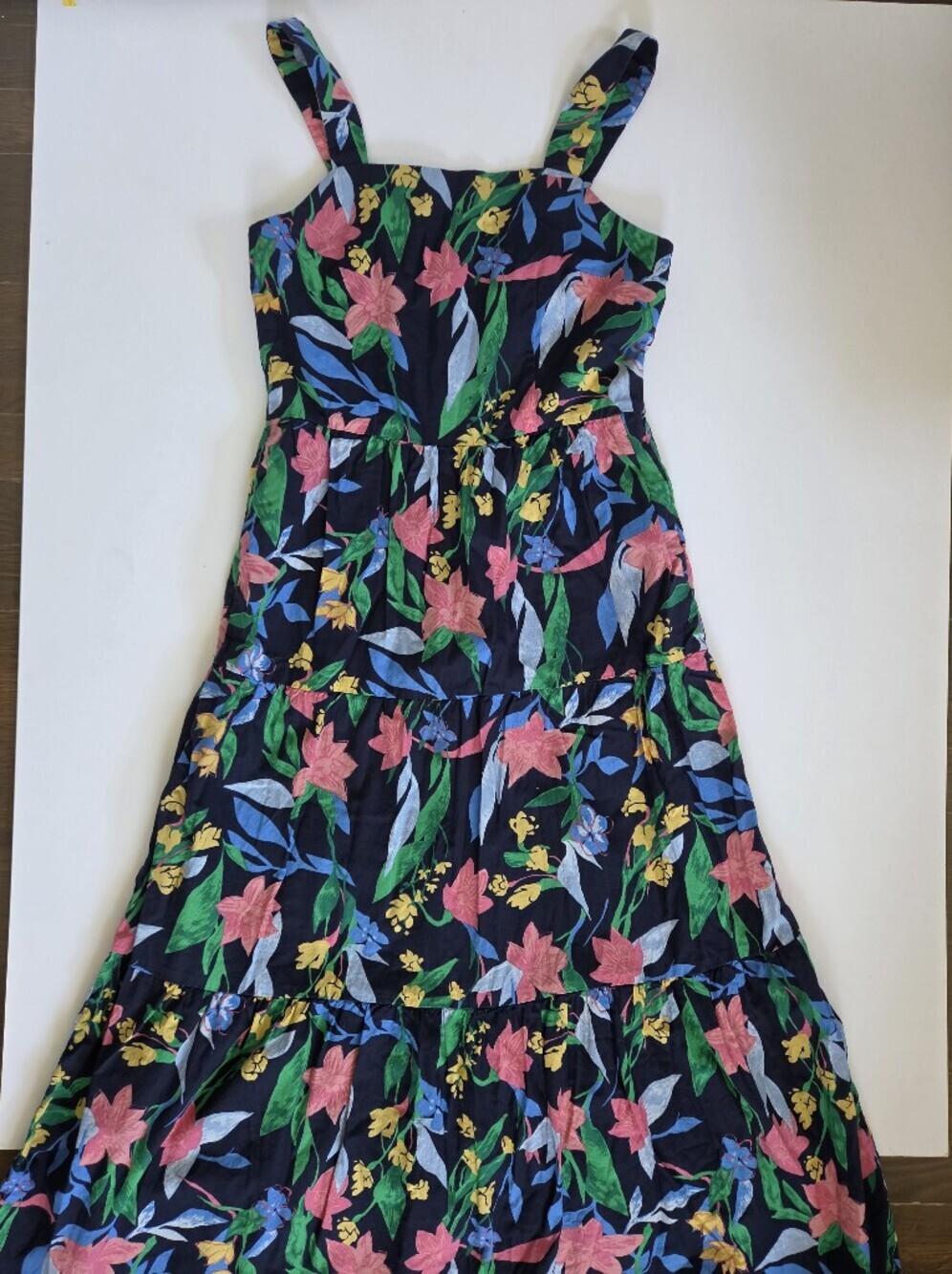 JCREW Floral Tiered Maxi Dress square neck adjustable straps 100% cotton sz S - Picture 2 of 10